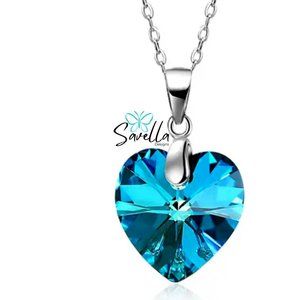 Blue Crystal Pendant and 925 Solid Sterling Silver Chain